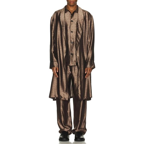fleur du mal Men's Jacquard Robe in Shroom Brown - Picture 5 of 5
